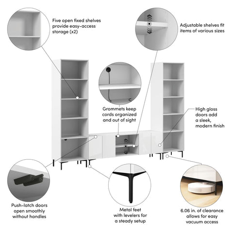 118W Modular Entertainment Center with TV Stand and Media Storage Towers