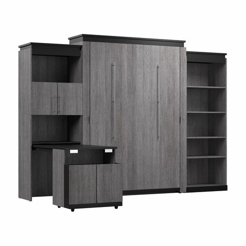 Queen Murphy Bed with Shelves and Storage Cabinet with Fold-Out Desk (126W)