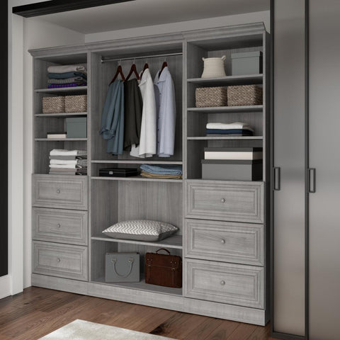 Traditional Closet System with Shelves, Drawers & Clothing Rods, 86W x 20D