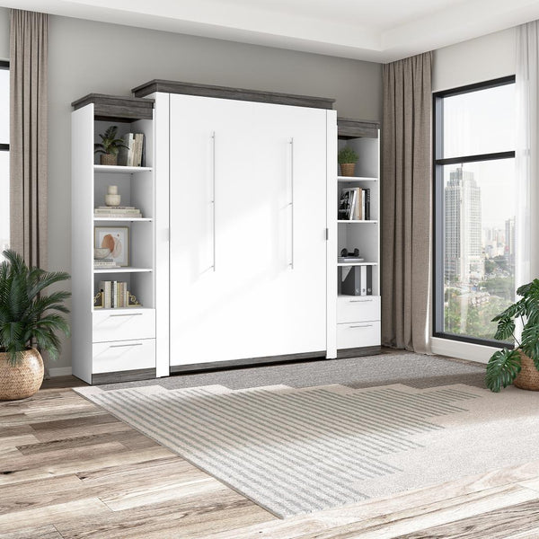 Queen Murphy Bed with Shelves and Drawers (106W)