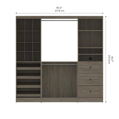 Traditional Closet System with Shelves, Drawers, Shoe Racks, Clothing Rods & Cubies, 86W x 20D