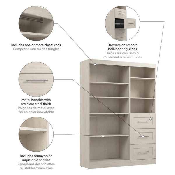 Contemporary Closet System with Shelves, Drawers & Clothing Rods, 61W x 19D