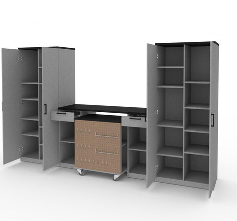 4-Piece Set with 2-Drawer Workbench and Large Storage Cabinets