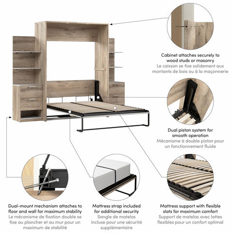 Full Murphy Bed with Nightstands and Floating Shelves (99W)