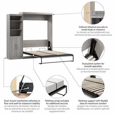 Queen Murphy Bed and Closet Organizer with Doors (90W)
