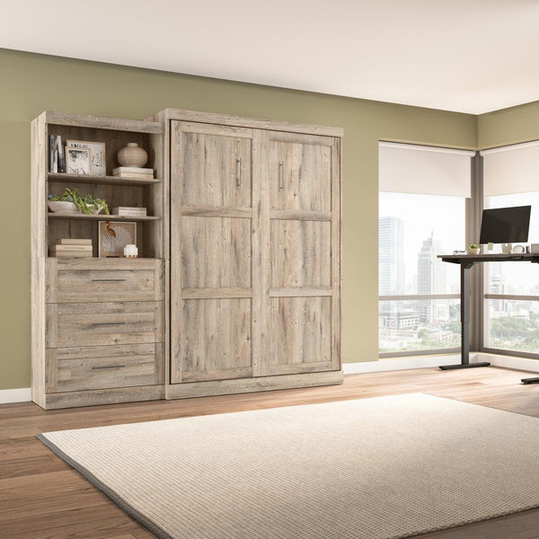Queen Murphy Bed and Shelving Unit with Drawers (101W)