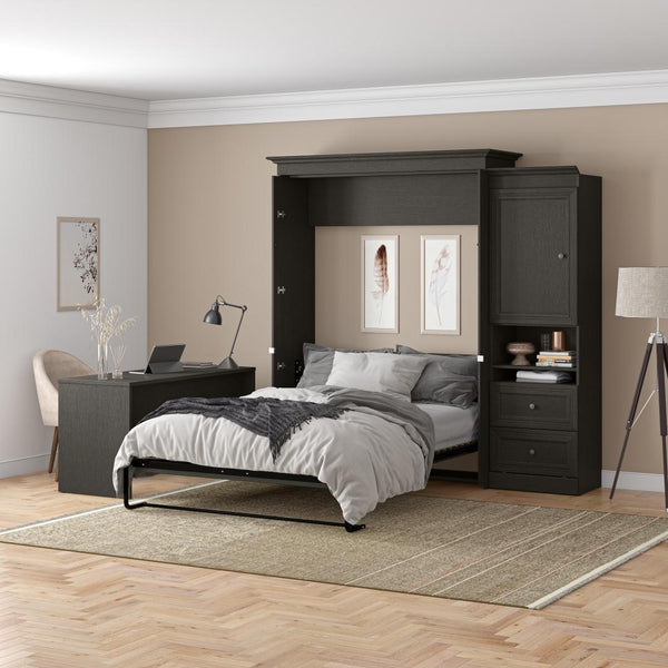 Queen Murphy Bed and 1 Storage Unit with Mobile Nightstand and Desk (118”)