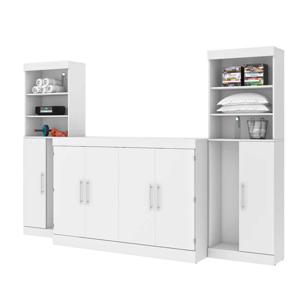 5-Piece Set Including One Queen Cabinet Bed with Mattress, Two 26″ Storage Units, and Two Hutches