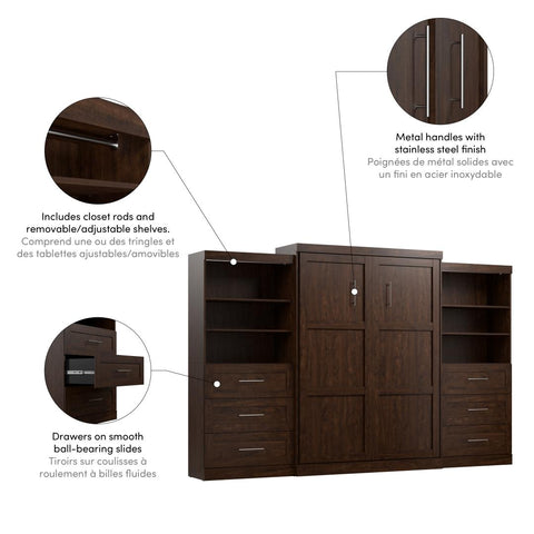 Queen Murphy Bed and 2 Shelving Units with Drawers (136W)
