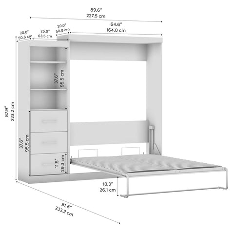 Queen Murphy Bed and Closet Organizer with Drawers (90W)
