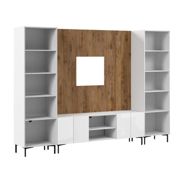 118W Modular Entertainment Center with TV Stand, Media Storage Towers, and Small Wall Panel