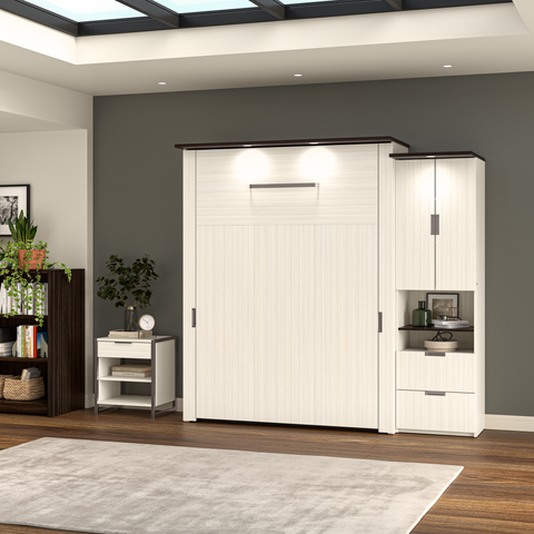 91W Queen Murphy Bed with Storage Cabinet