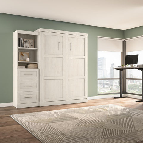 Queen Murphy Bed and Shelving Unit with Drawers (90W)