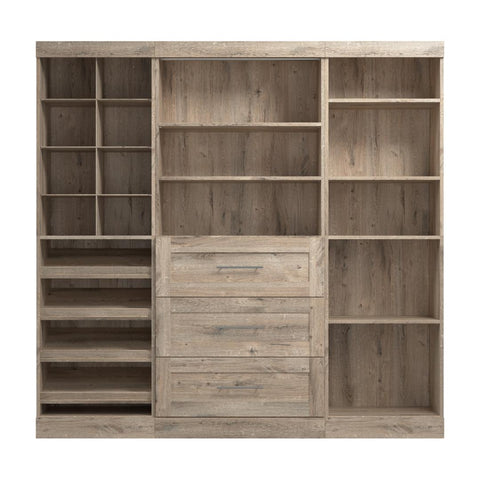 Contemporary Closet System with Shelves, Drawers, Clothing Rods, Shoe Racks & Cubbies, 86W x 19D