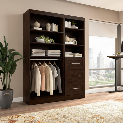 Contemporary Closet System with Shelves, Drawers & Clothing Rods, 61W x 19D