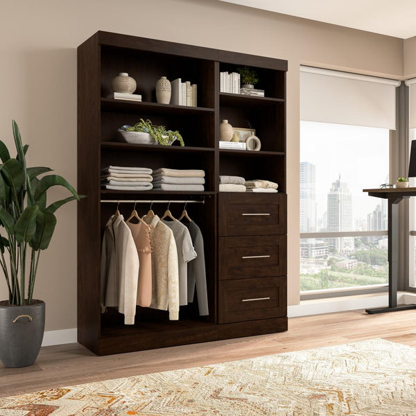 Contemporary Closet System with Shelves, Drawers & Clothing Rods, 61W x 19D