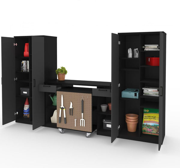 4-Piece Set with 2-Drawer Workbench and Large Storage Cabinets