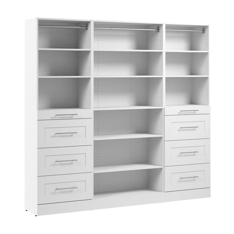 Modular Closet System with Shelves, Drawers & Clothing Rods, Shaker Style, 85W x 16D