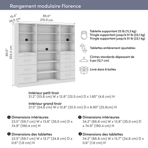 Modular Closet System with Shelves, Drawers & Clothing Rods, Slab Style, 85W x 16D