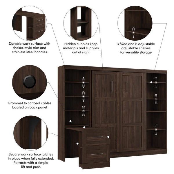 109W Full Size Murphy Bed with Pull-Out Desk and Storage