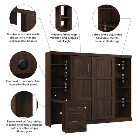 109W Full Size Murphy Bed with Pull-Out Desk and Storage