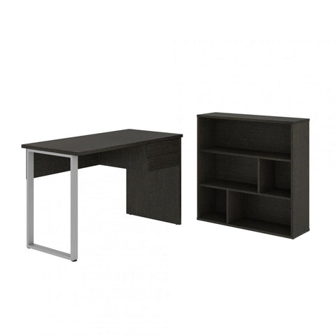 48W Table Desk with U-Shaped Metal Leg and Asymmetrical Shelving Unit