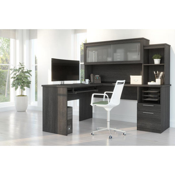 65W L-Shaped Desk with Hutch