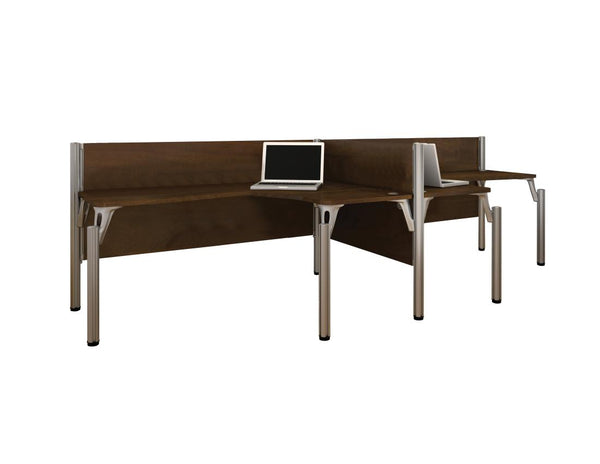 Two Side-by-Side L-Shaped Office Cubicles with Low Privacy Panels