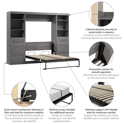Full Murphy Bed and 2 Shelving Units with Drawers (109W)