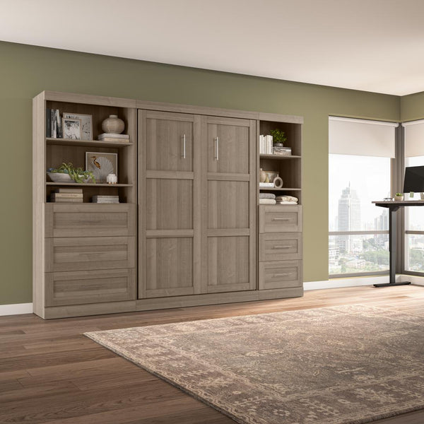 Full Murphy Bed and 2 Shelving Units with Drawers (120W)