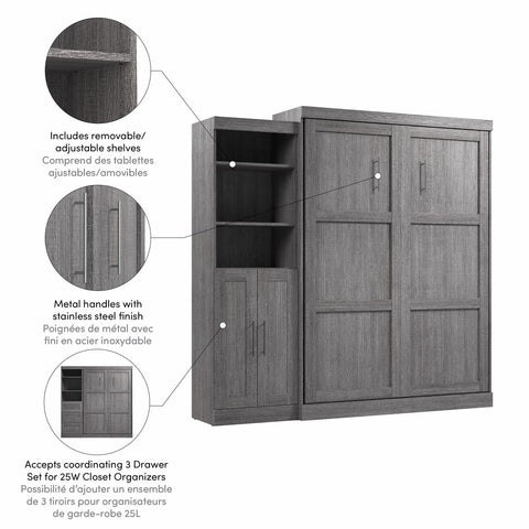 Queen Murphy Bed and Closet Organizer with Doors (90W)