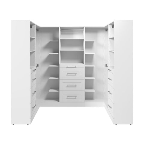 Modular U-Shaped Closet System with Shelves, Drawers & Clothing Rods, Shaker Style, 95W x 61D