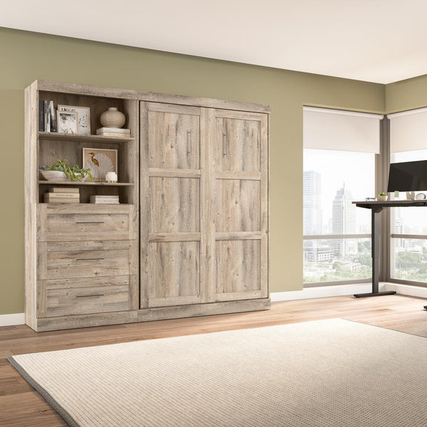 Full Murphy Bed and Shelving Unit with Drawers (95W)