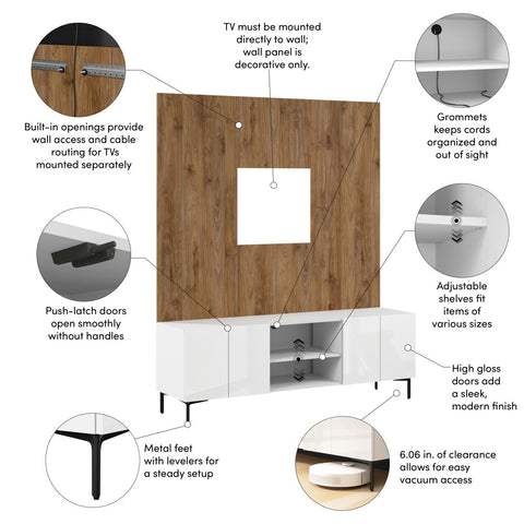 71W Modular Entertainment Center with TV Stand and Small Wall Panel