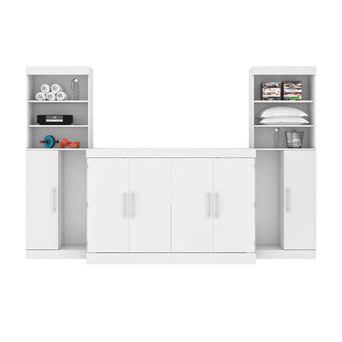 5-Piece Set Including One Queen Cabinet Bed with Mattress, Two 26″ Storage Units, and Two Hutches