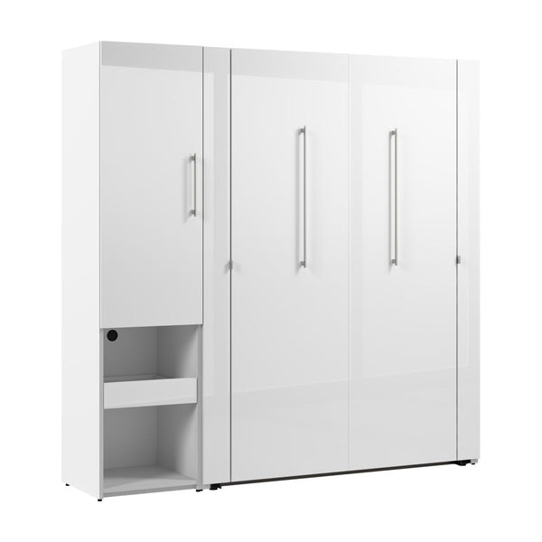 High Gloss Full Murphy Bed and Storage Cabinet with Pull-Out Shelf (81W)