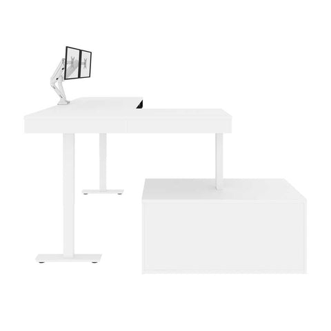 81W L-Shaped Standing Desk with Dual Monitor Arm and Credenza