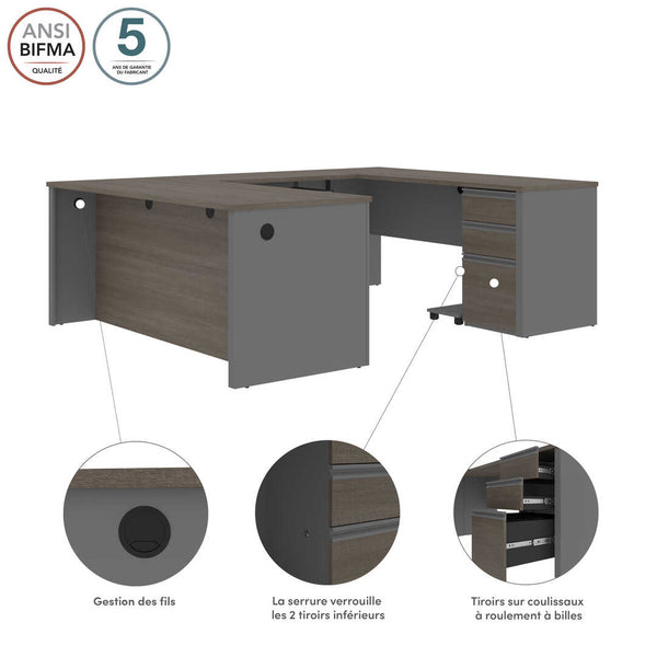72W U-Shaped Executive Desk with Pedestal