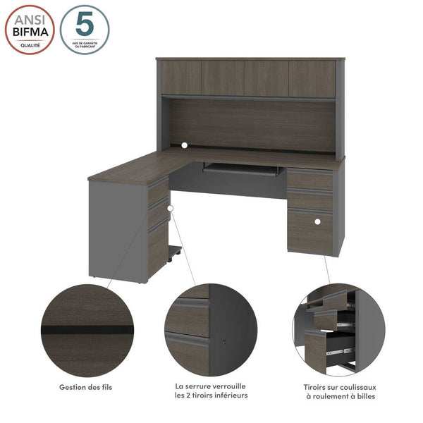 Modern L-Shaped Office Desk with Two Pedestals and Hutch