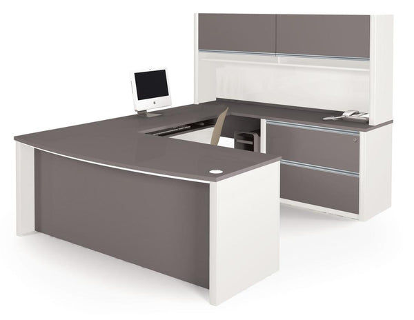 U-Shaped Executive Desk with Hutch and Assembled Lateral File Cabinet