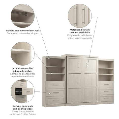 Queen Murphy Bed and 2 Shelving Units with Drawers (136W)