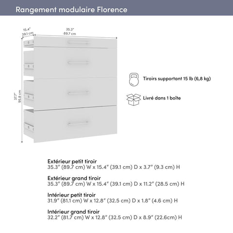 Modular Drawers (4) Set, Slab Style, 36W x 16D