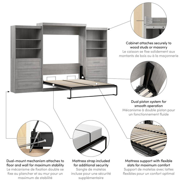 Queen Murphy Bed and 2 Shelving Units with Drawers (136W)