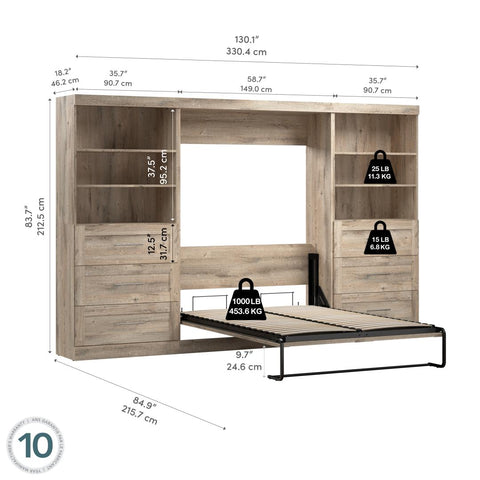 Full Murphy Bed and 2 Shelving Units with Drawers (131W)