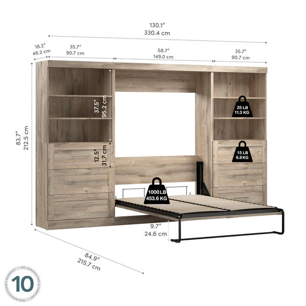 Full Murphy Bed and 2 Shelving Units with Drawers (131W)