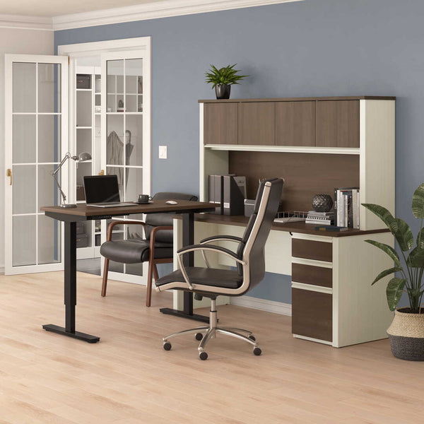 72W L-Shaped Standing Desk with Pedestal and Hutch