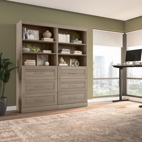Contemporary Closet System with Shelves, Drawers & Clothing Rods, 72W x 19D