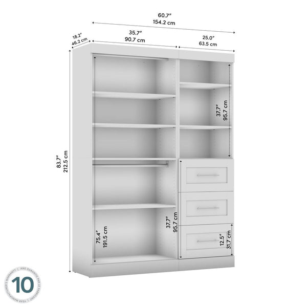 Contemporary Closet System with Shelves, Drawers & Clothing Rods, 61W x 19D