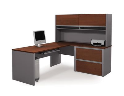 L-Shaped Desk with Hutch and Assembled Lateral File Cabinet