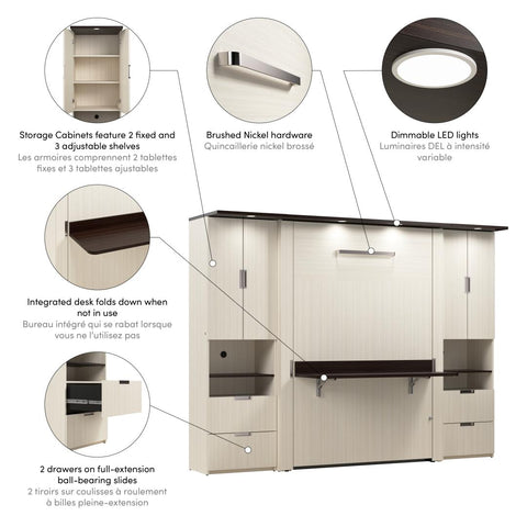 107W Full Murphy Bed with Desk and 2 Storage Cabinets